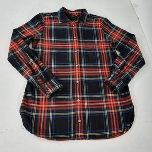 J Crew Classic Fit Boy Shirt in Black Stewart Tartan Flannel